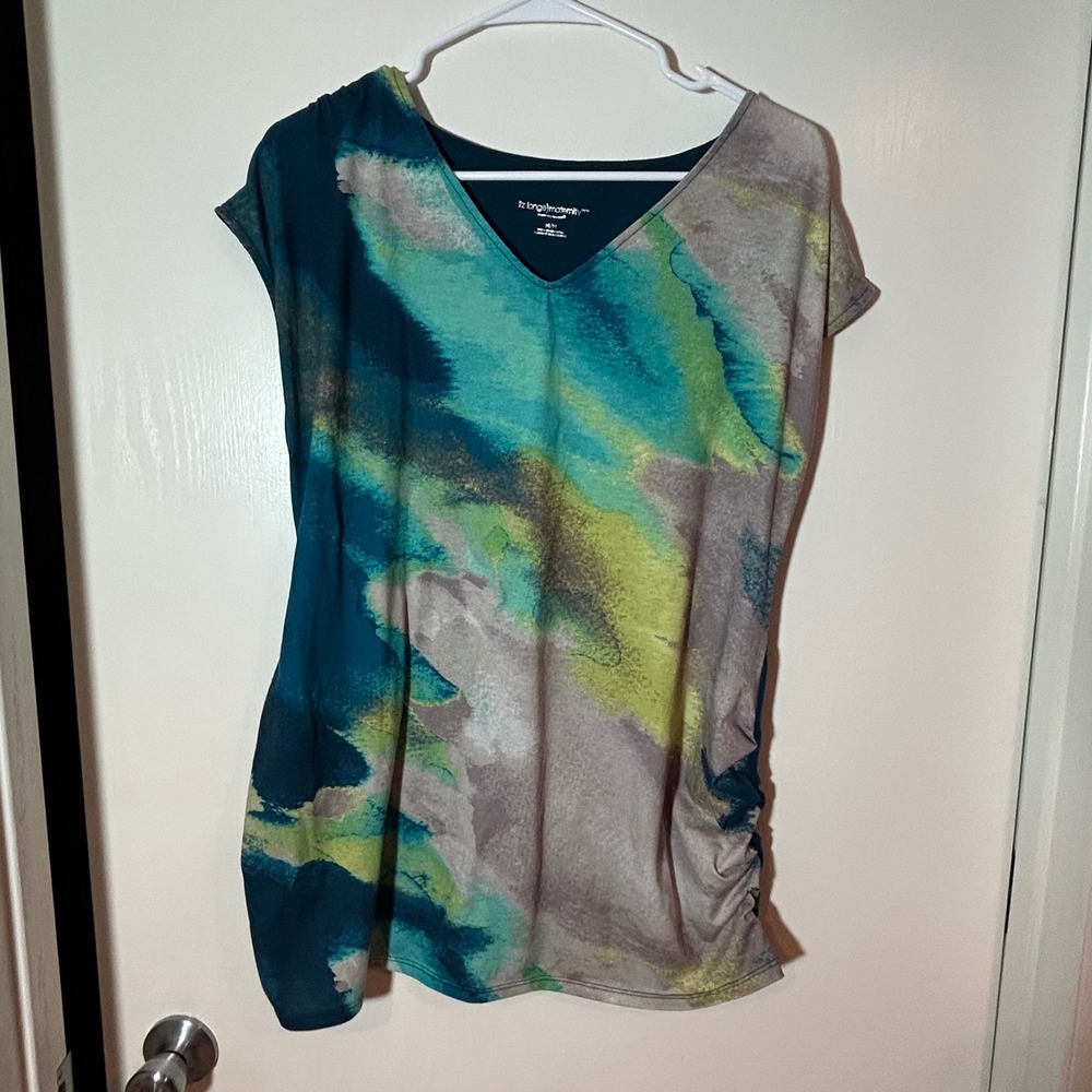 Liz Lange Maternity Target V-Neck Ruched Abstract Watercolor Top Teal Green M